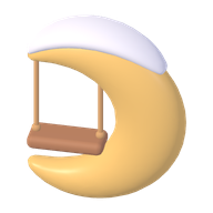 A golden crescent moon swing with a snowy top
